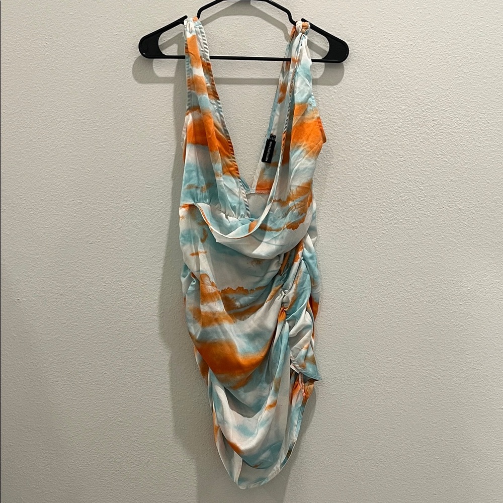 PrettyLittleThing Asymmetrical Orange and Blue Dress